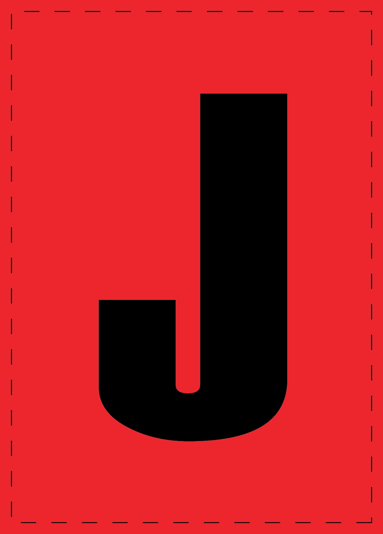 Lettre J autocollants de lettres et de chiffres, police noire sur fond rouge ES-BGPVC-J-14