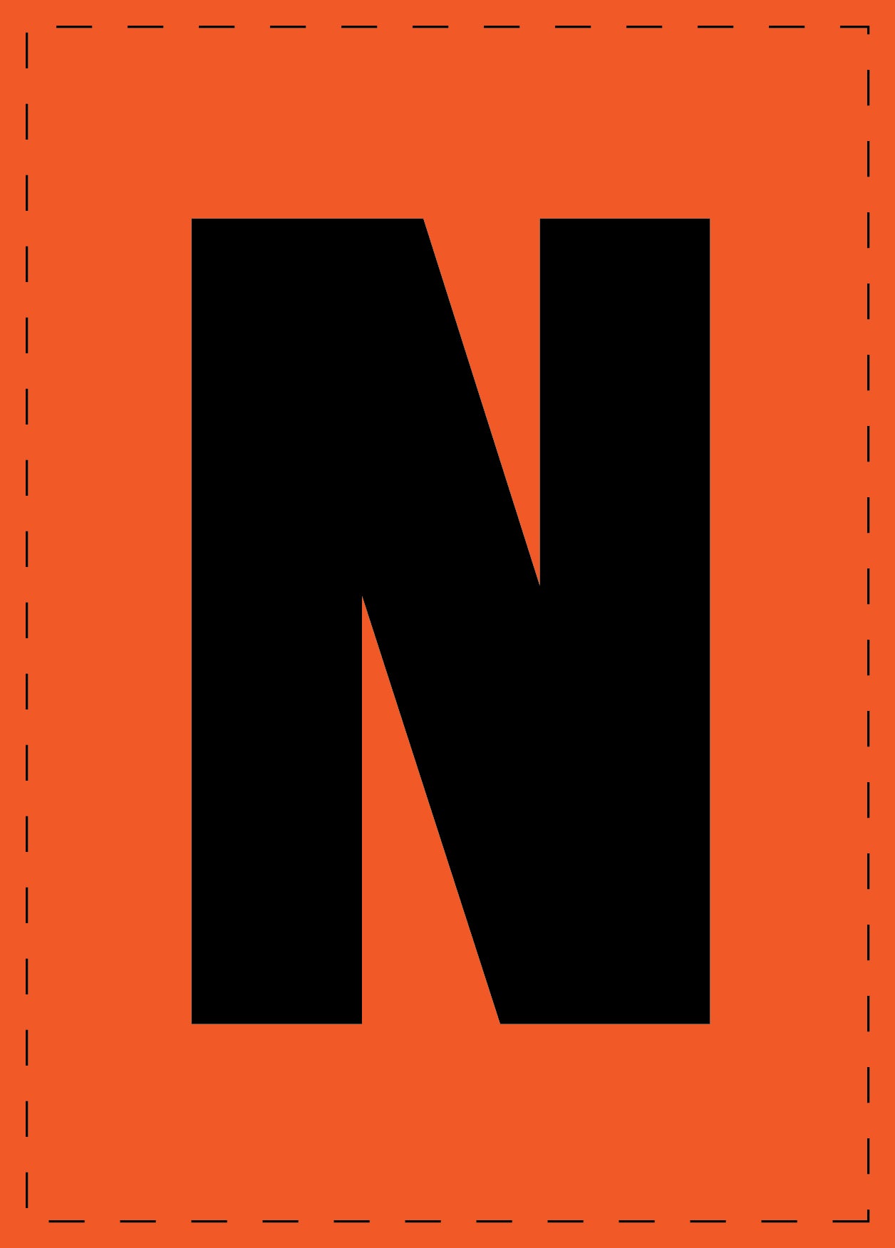 Lettre N autocollants de lettres et de chiffres, police noire sur fond orange ES-BGPVC-N-8