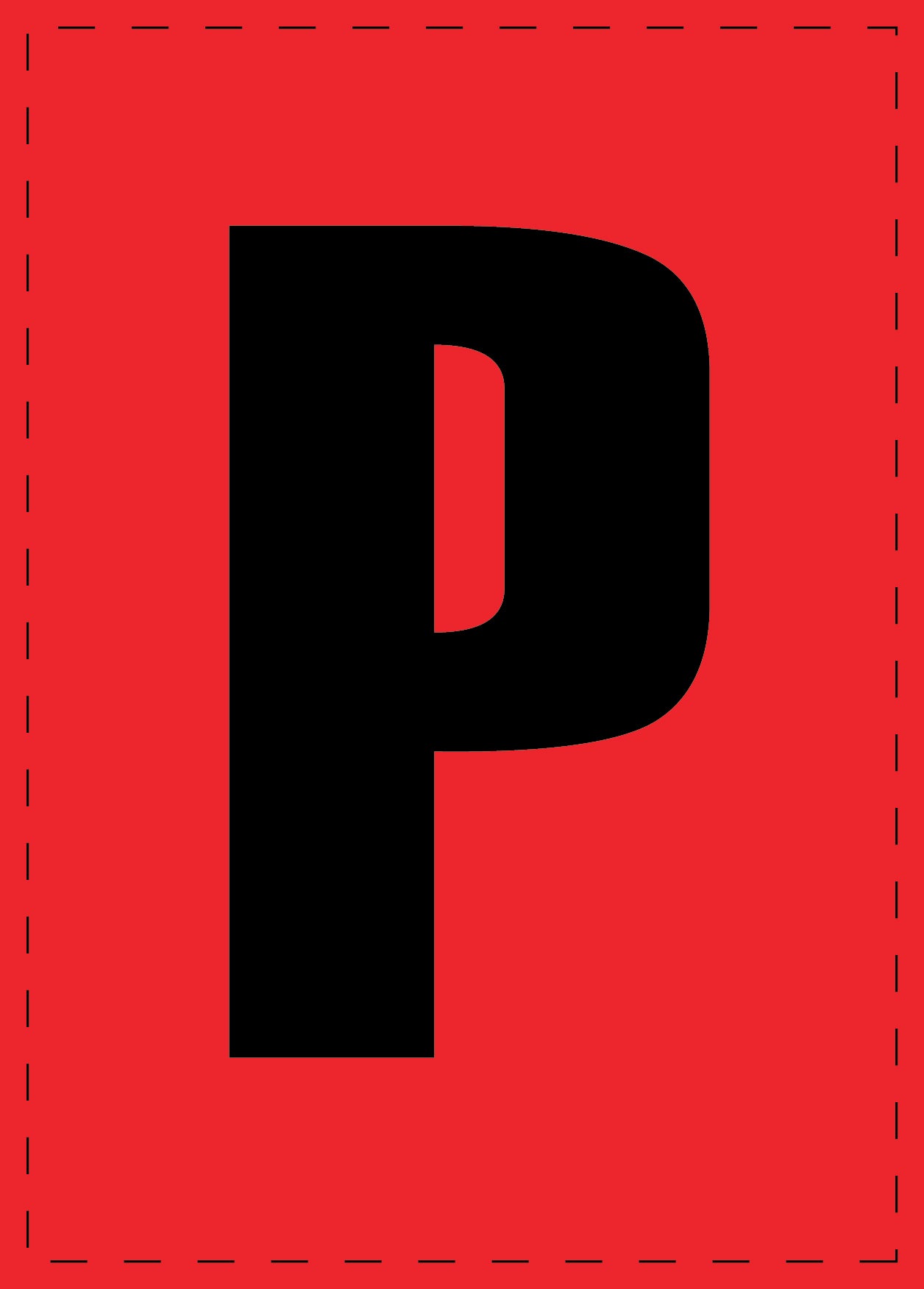 Lettre P autocollants de lettres et de chiffres, police noire sur fond rouge ES-BGPVC-P-14