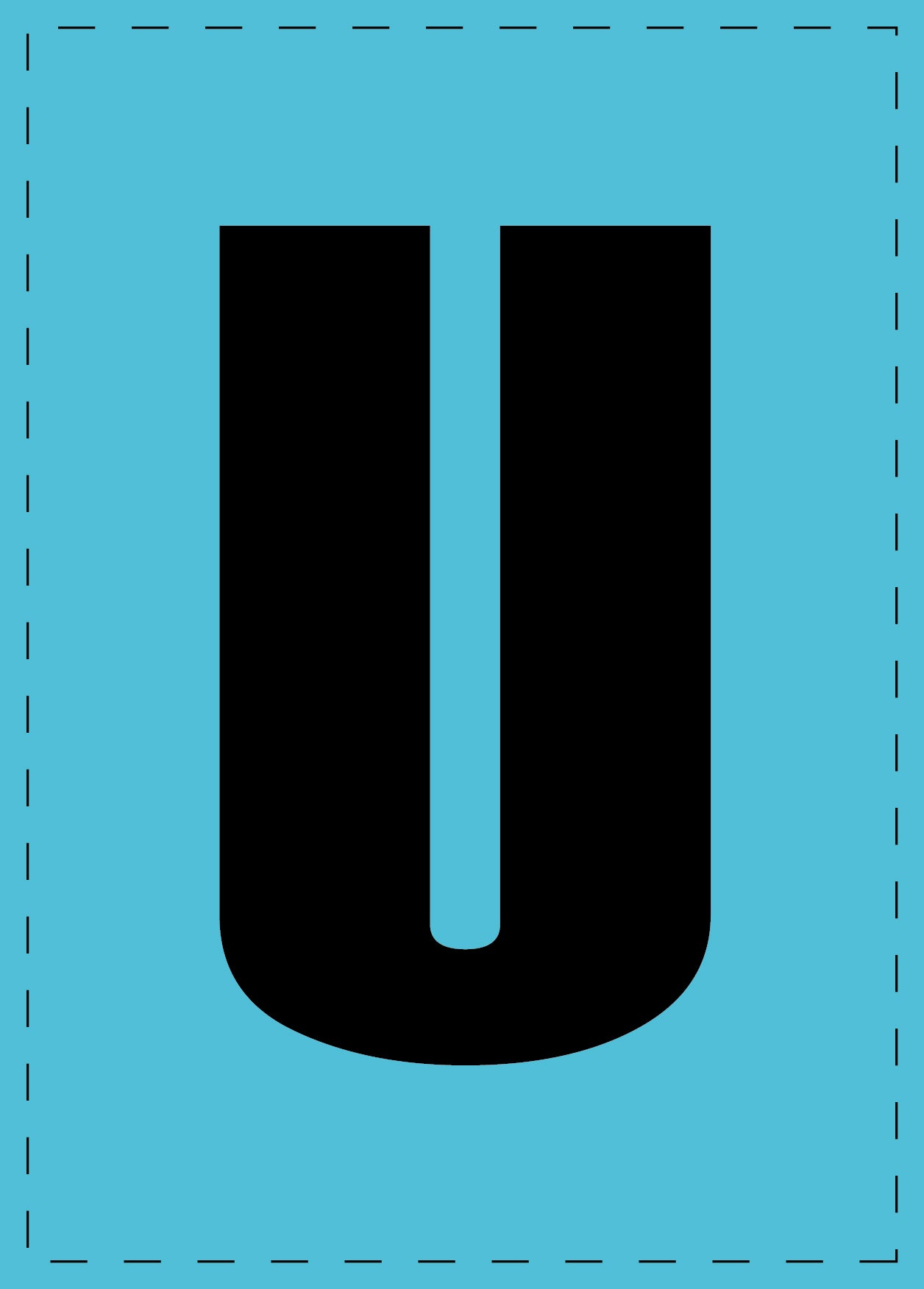 Lettre U autocollants de lettres et de chiffres, police noire sur fond bleu ES-BGPVC-U-50