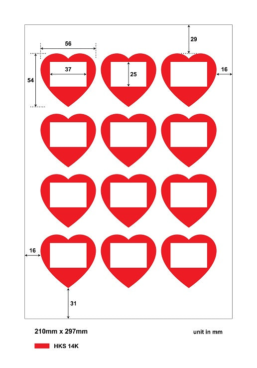 Autocollant en forme de cœur 5,5 cm sur feuille pour impression maison F-Herz-m-130