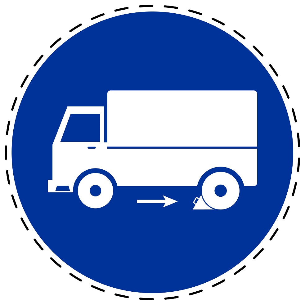 Autocollants obligatoires " Utilisez la cale de roue" en plastique PVC, ES-SIM1890