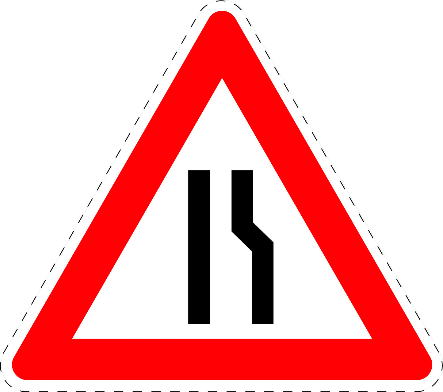 1 pièce panneau de signalisation "Route rétrécit à droite" 20-70 cm F-Verk-121-10
