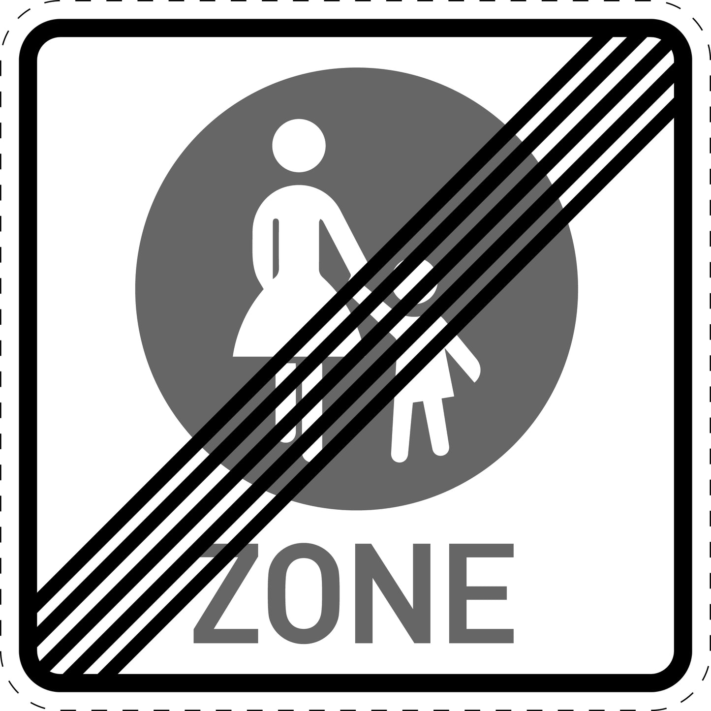 1 pièce panneau de signalisation "Fin de zone piétonne" 20-70 cm - F-Verk-243-50