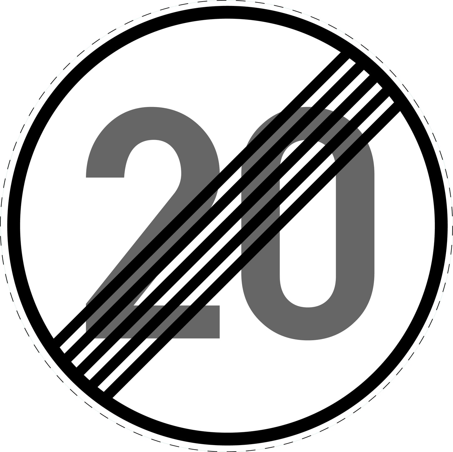 1 pièce panneau de signalisation "Fin de la limitation de vitesse 20 km/h" – 2-15 cm – F-Verk-278-52