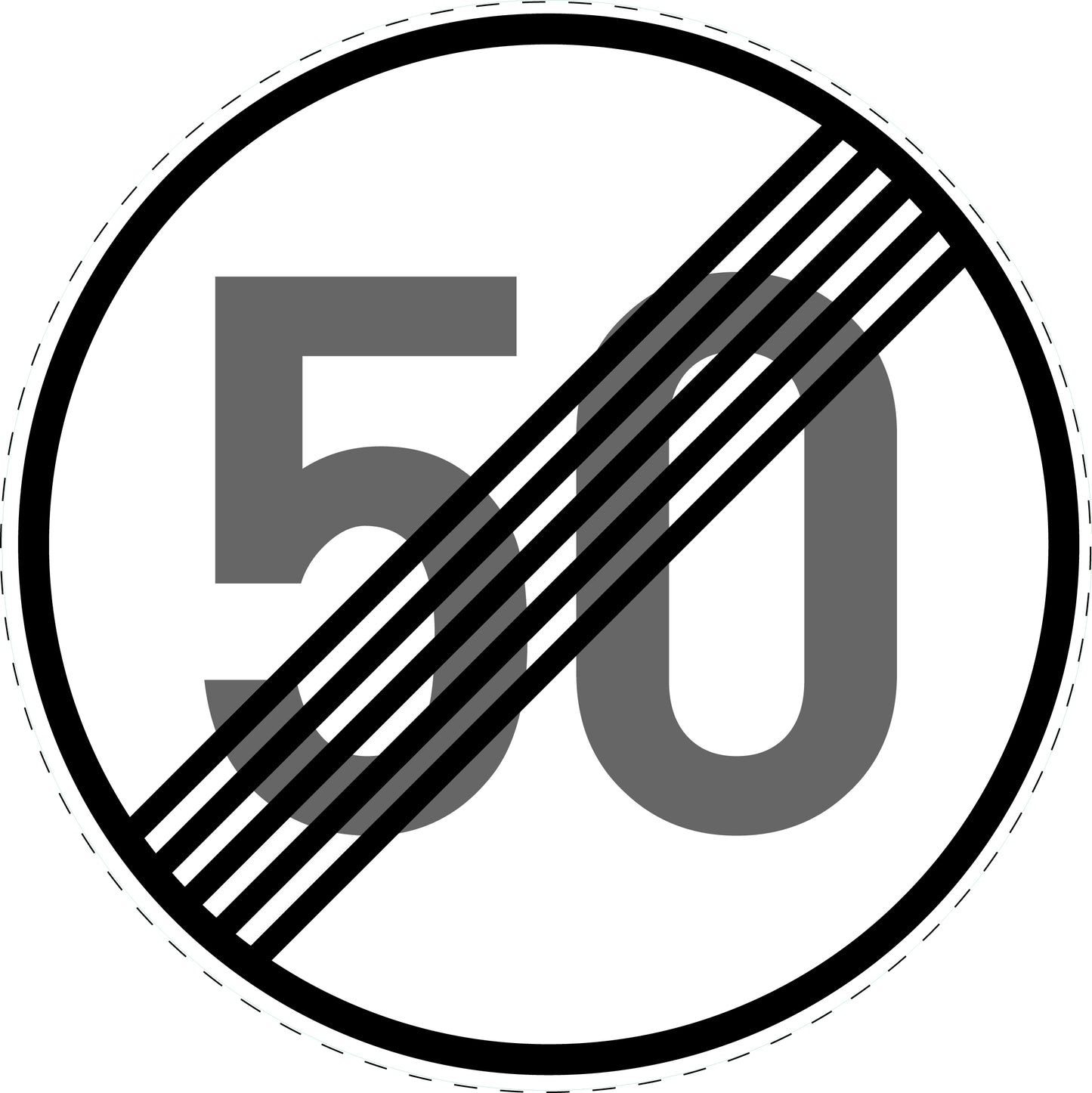 1 pièce panneau de signalisation "Fin de la limitation de vitesse 50 km/h" – 20-70 cm – -F-Verk-278-55
