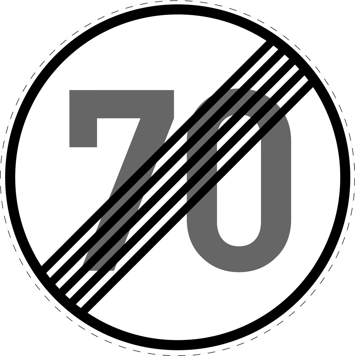 1 pièce panneau de signalisation "Fin de la limitation de vitesse 70 km/h" – 2-15 cm – -F-Verk-278-57
