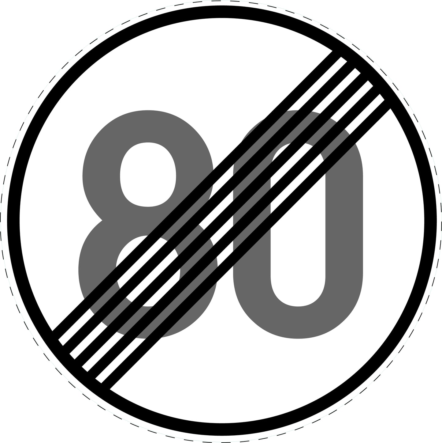 1 pièce panneau de signalisation "Fin de la limitation de vitesse 80 km/h" – 20-70 cm – -F-Verk-278-58