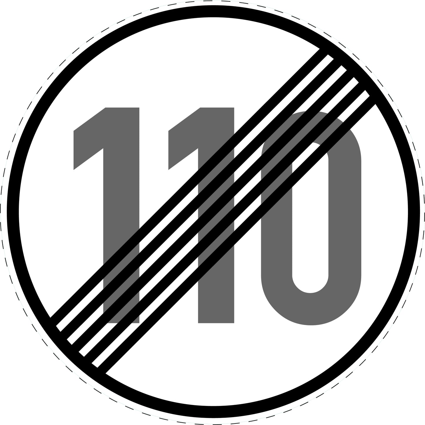 1 pièce panneau de signalisation "Fin de la limitation de vitesse 110 km/h" – 20-70 cm – -F-Verk-278-61