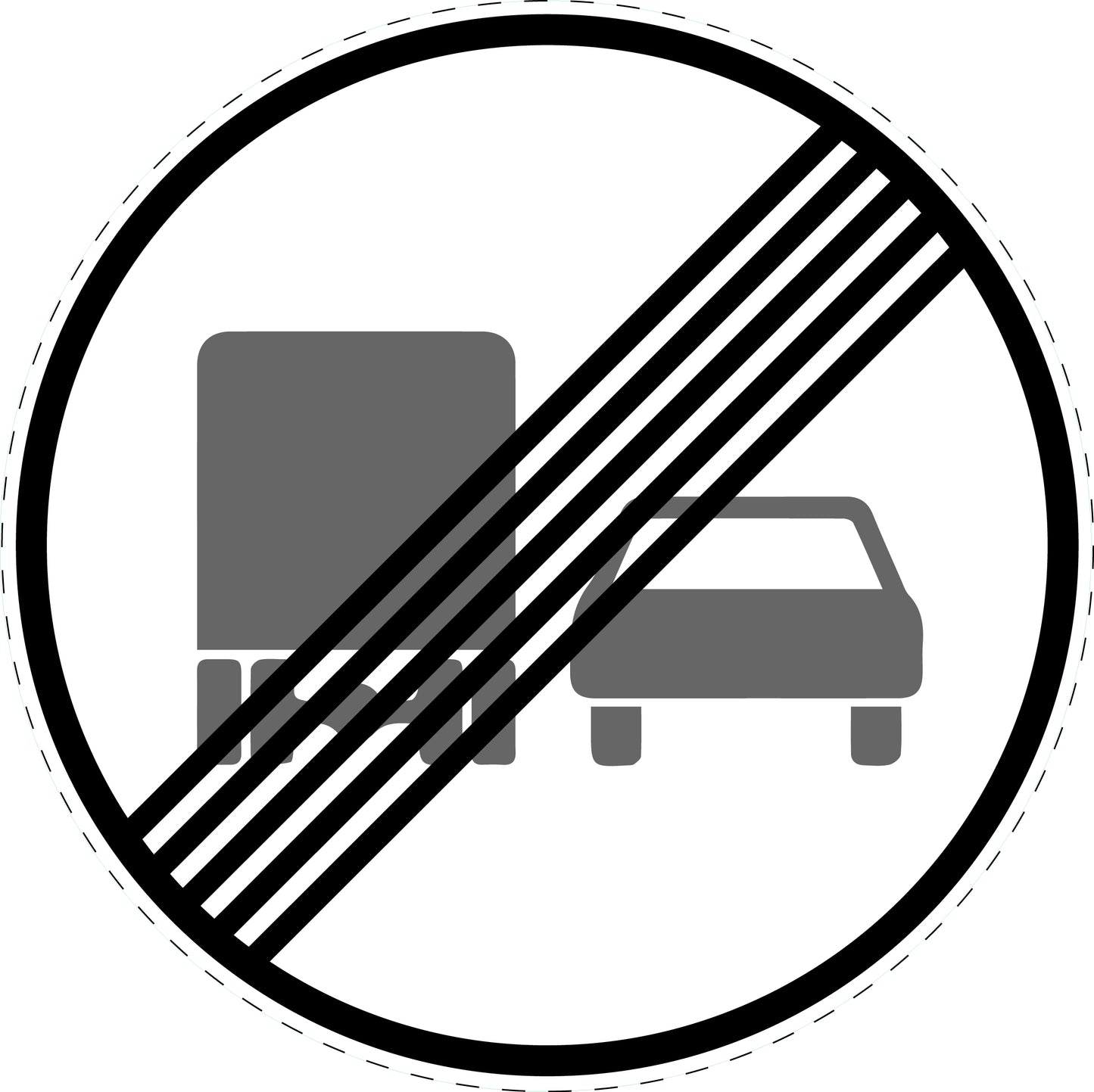 1 pièce panneau de signalisation "Fin de la zone d'interdiction de dépassement pour véhicules motorisés de plus de 3,5 tonnes" – 20-70 cm – -F-Verk-281
