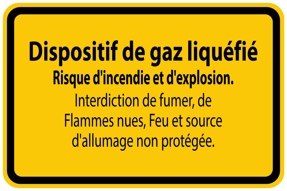 Autocollant de chantier "Dispositif de gaz liquéfié Risque d'incendie et d'explosion. Interdiction de fumer, de Flammes nues, Feu et source d'allumage non protégée." jaune F-BAU-1270