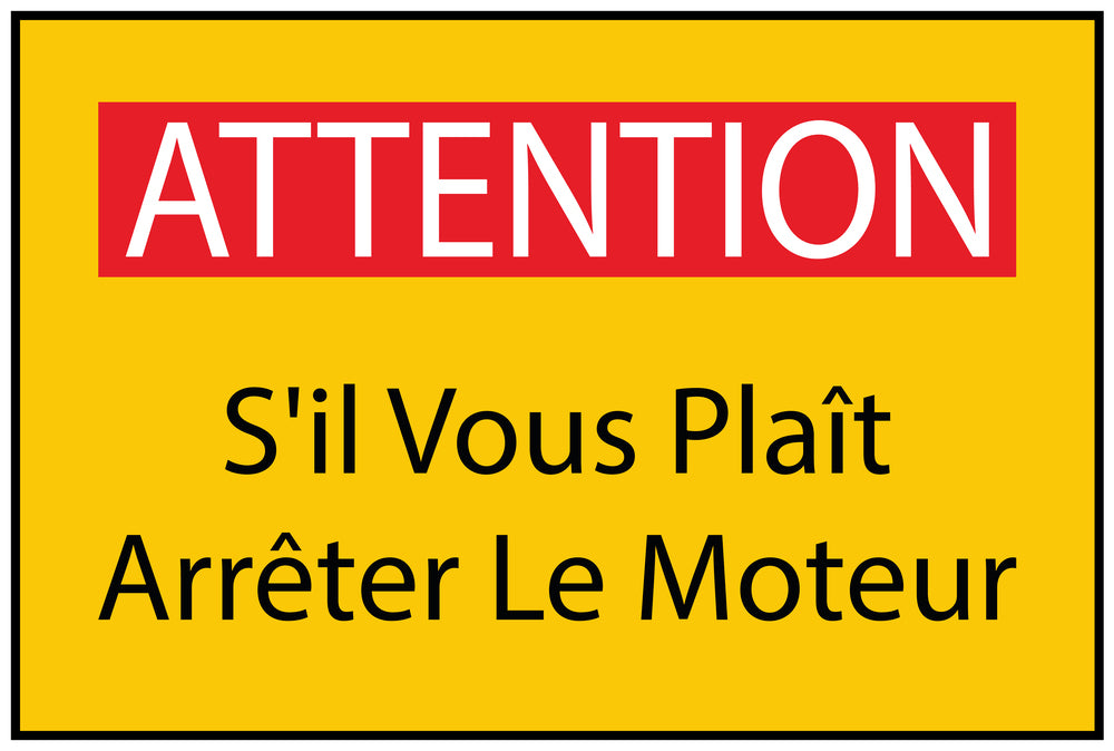 Autocollant de chantier "ATTENTION S'il vous plaît Arrêter Le Moteur" jaune F-BAU-1920