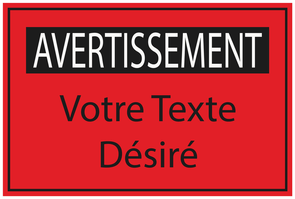 Autocollant de chantier "AVERTISSEMENT Votre Texte Désiré" F-BAU-1960