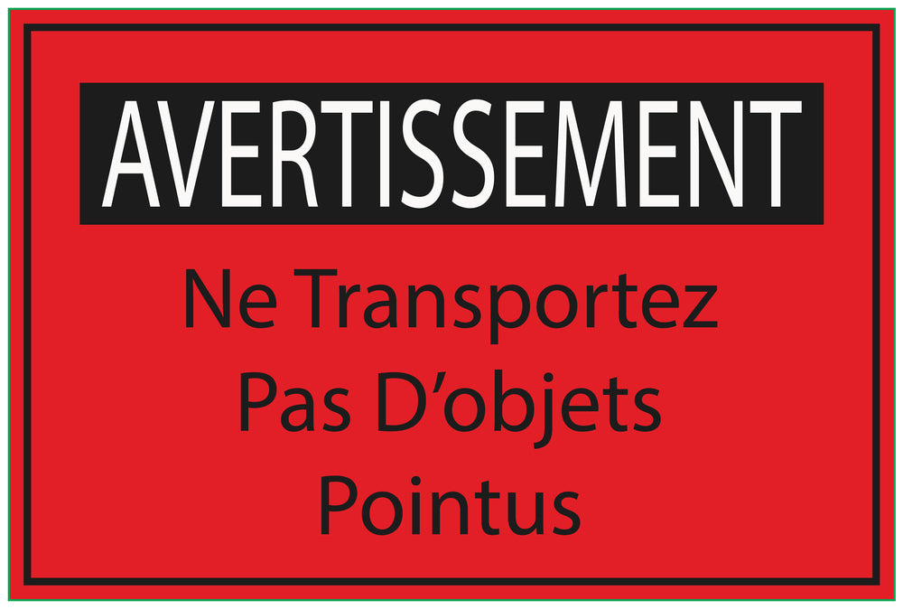 Autocollant de chantier "AVERTISSEMENT Ne Transportez Pas D'objets Pointus" F-BAU-2050