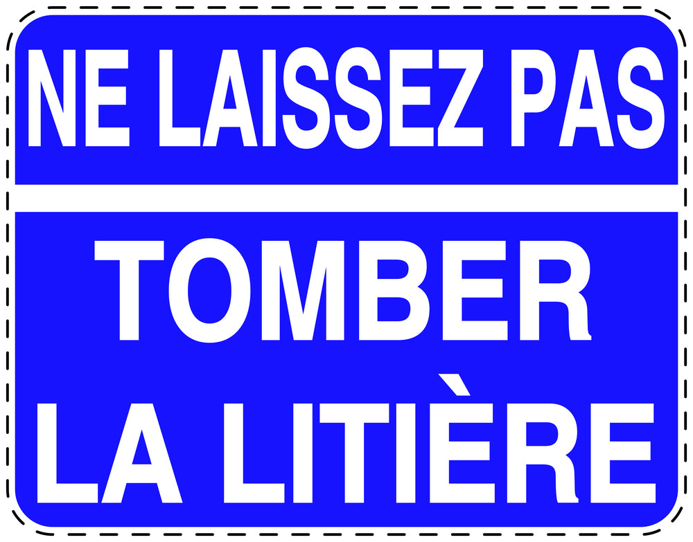 Autocollant de poubelle "NE LAISSEZ PAS TOMBER LA LITIÈRE" bleu horizontal F-LITTER-H-10100-44