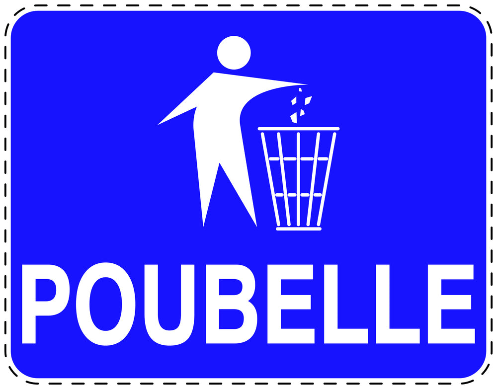Autocollant de poubelle "POUBELLE" bleu horizontal F-LITTER-H-10300-44