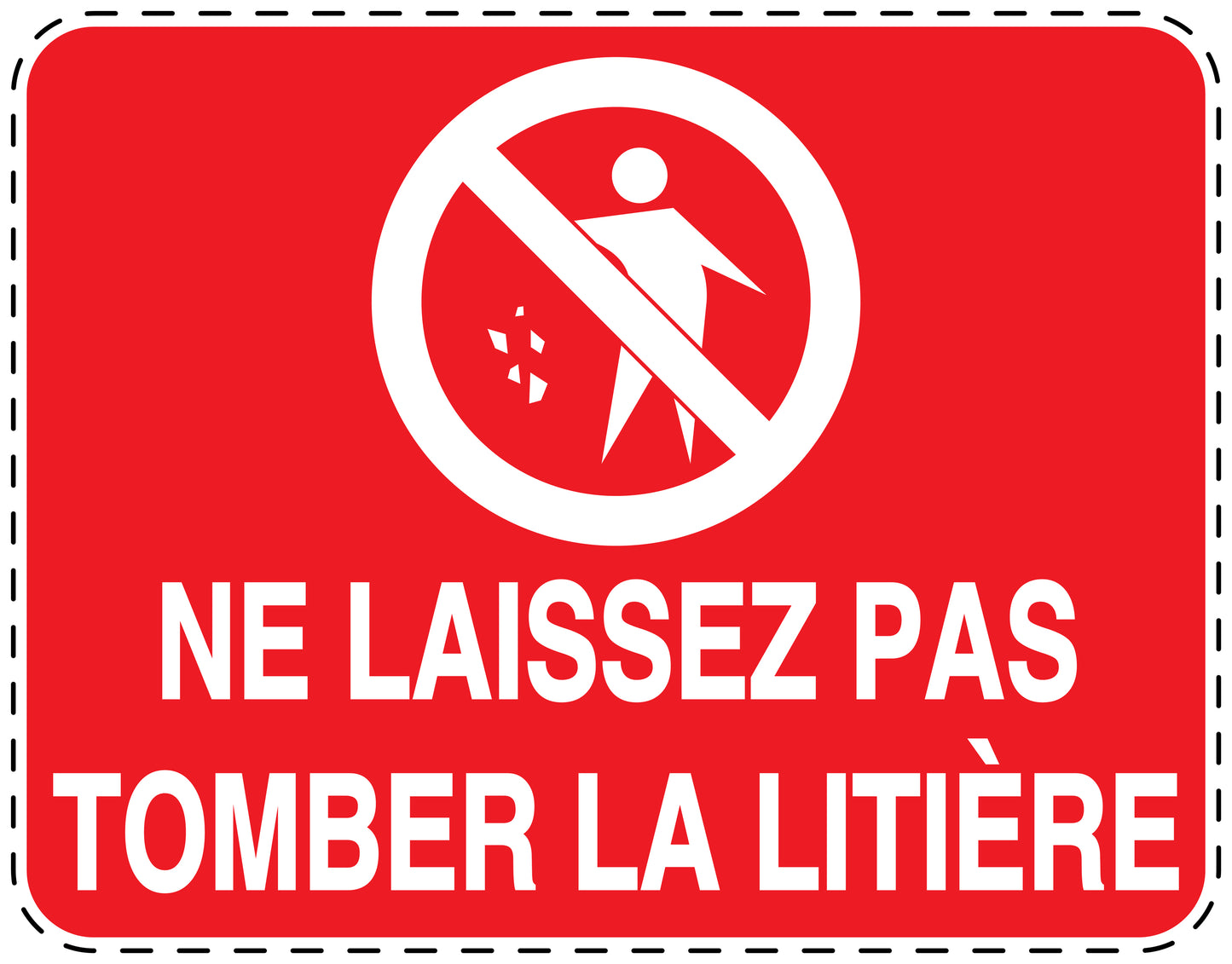 Autocollant de poubelle "NE LAISSEZ PAS TOMBER LA LITIÈRE" bleu horizontal F-LITTER-H-10400-14