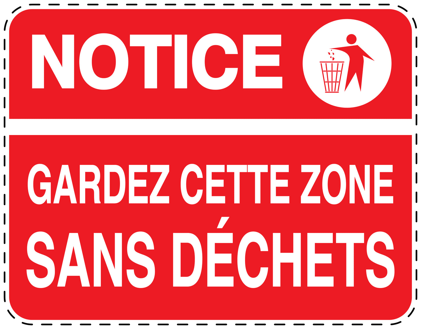 Autocollant de poubelle "NOTICE GARDEZ CETTE ZONE SANS DÉCHETS" bleu horizontal F-LITTER-H-10600-14