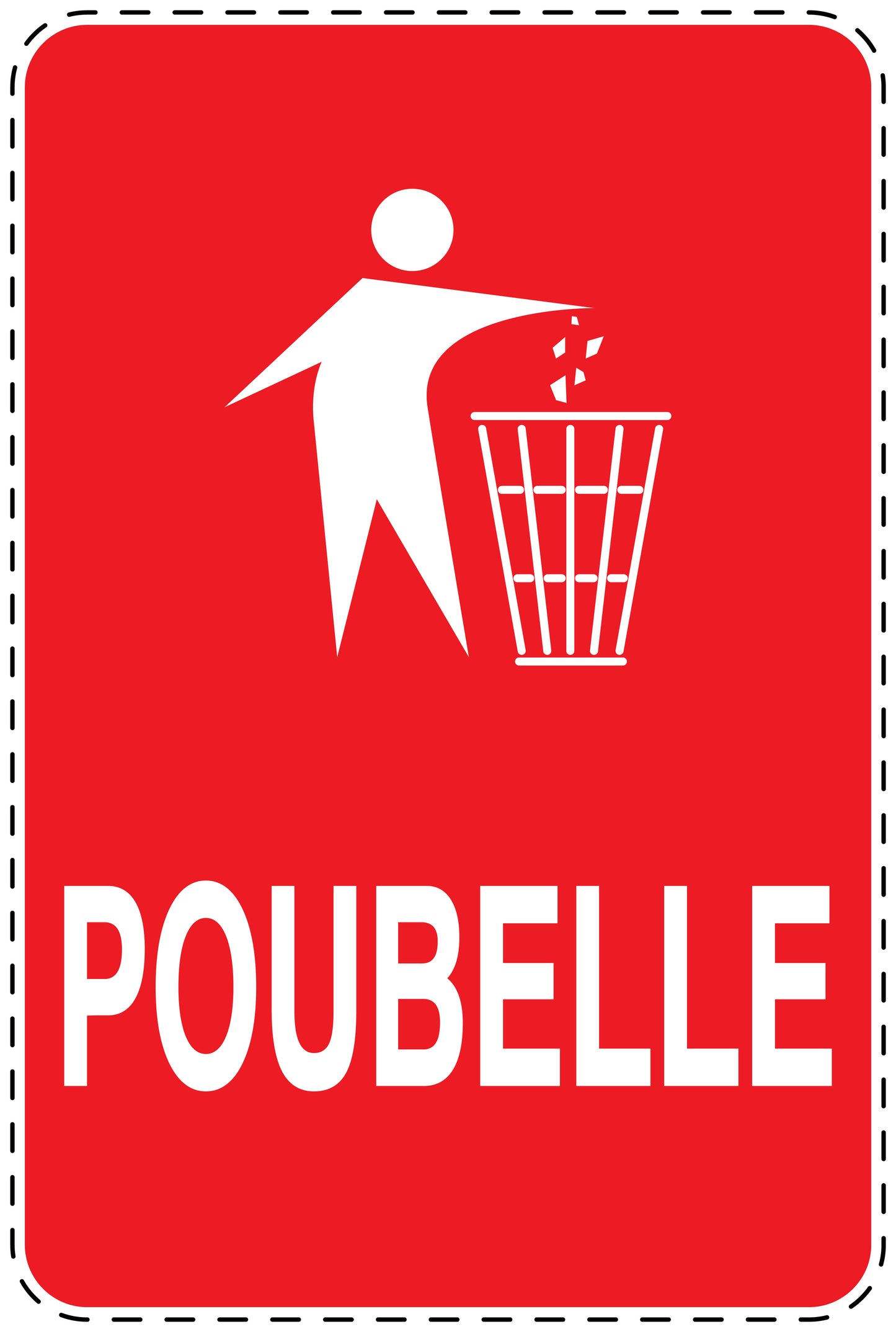 Autocollant de poubelle "POUBELLE" bleu Vertical F-LITTER-V-10300-14