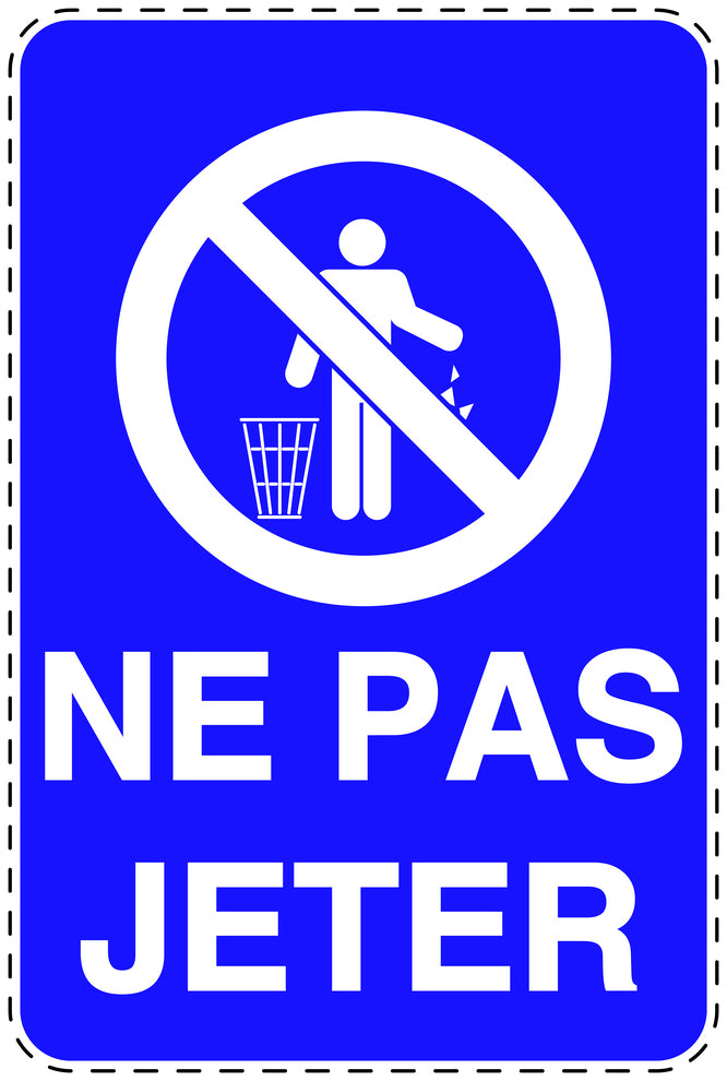 Autocollant de poubelle "NE PAS JETER" bleu Vertical F-LITTER-V-10900-44