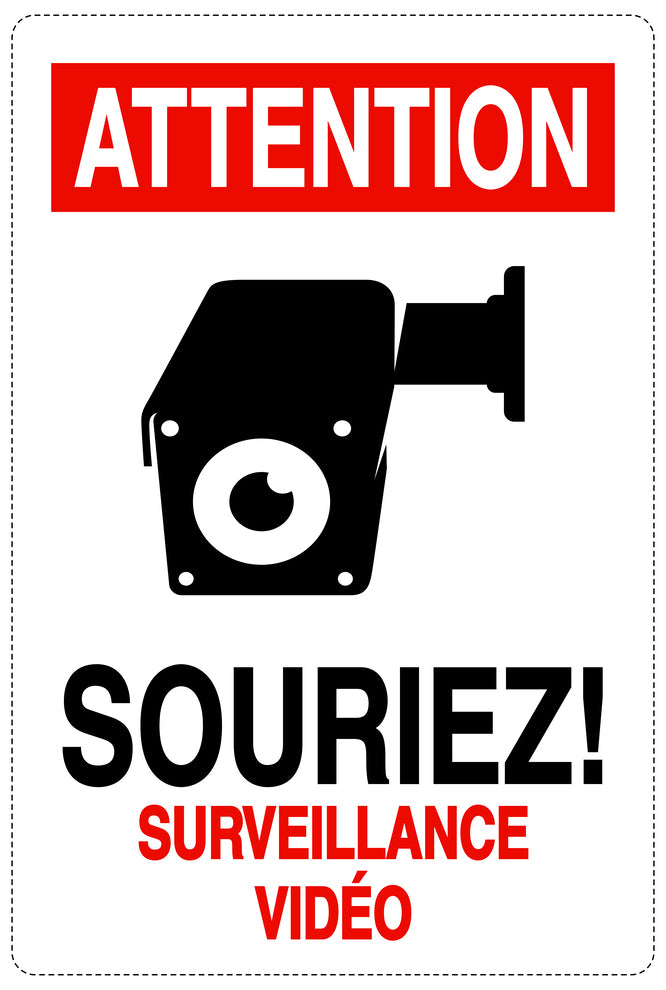 Accès interdit - vidéosurveillance "ATTENTION SOURIEZ! SURVEILLANCE VIDÉO" 10-40 cm F-RESTRICT-2060