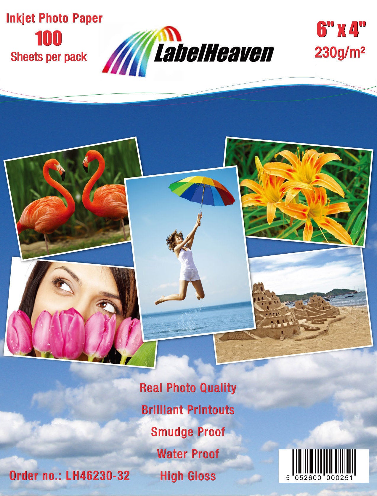 100 feuilles de papier photo 6''x4'' 230g/m² HGlossy+étanche de Labelheaven LH46230-32