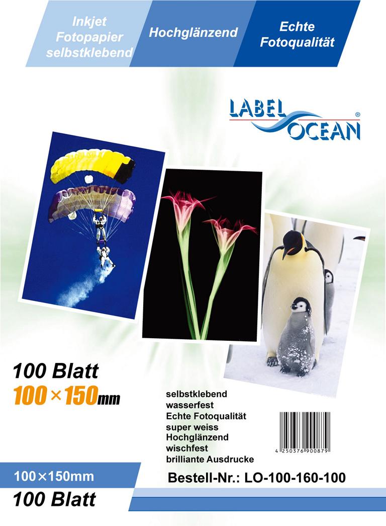 100 feuilles 10x15cm papier photo autocollant Brillant + résistant à l'eau de LabelOcean LO100160100