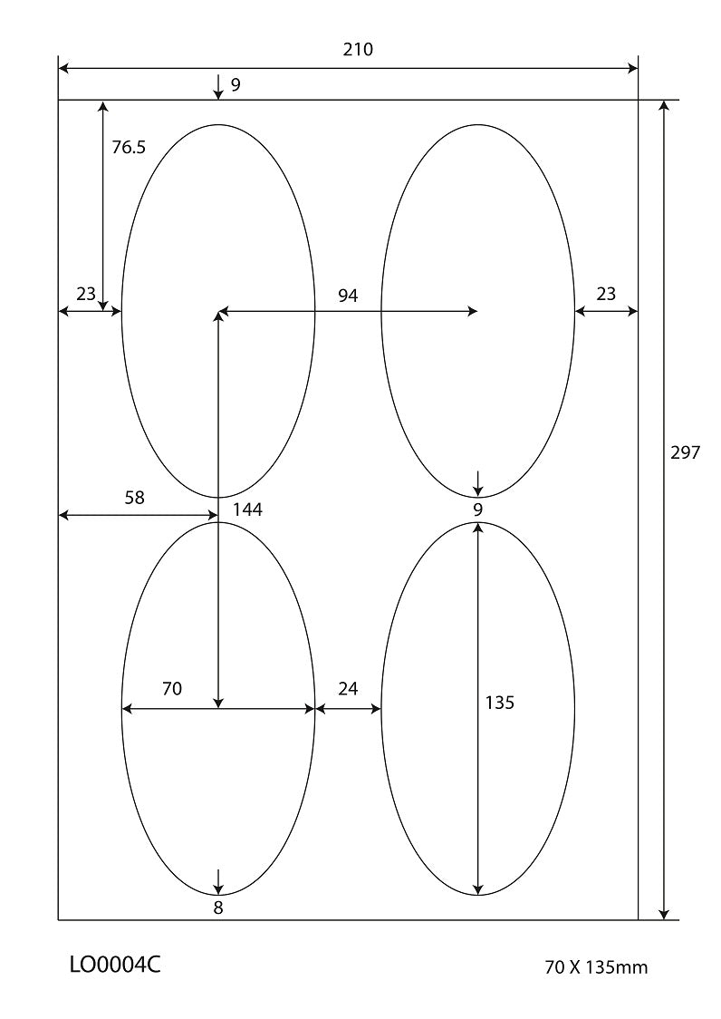 400 étiquettes universelles 70x135mm, sur 100 feuilles Din A4, mat, autocollantes LO-0004-C-70