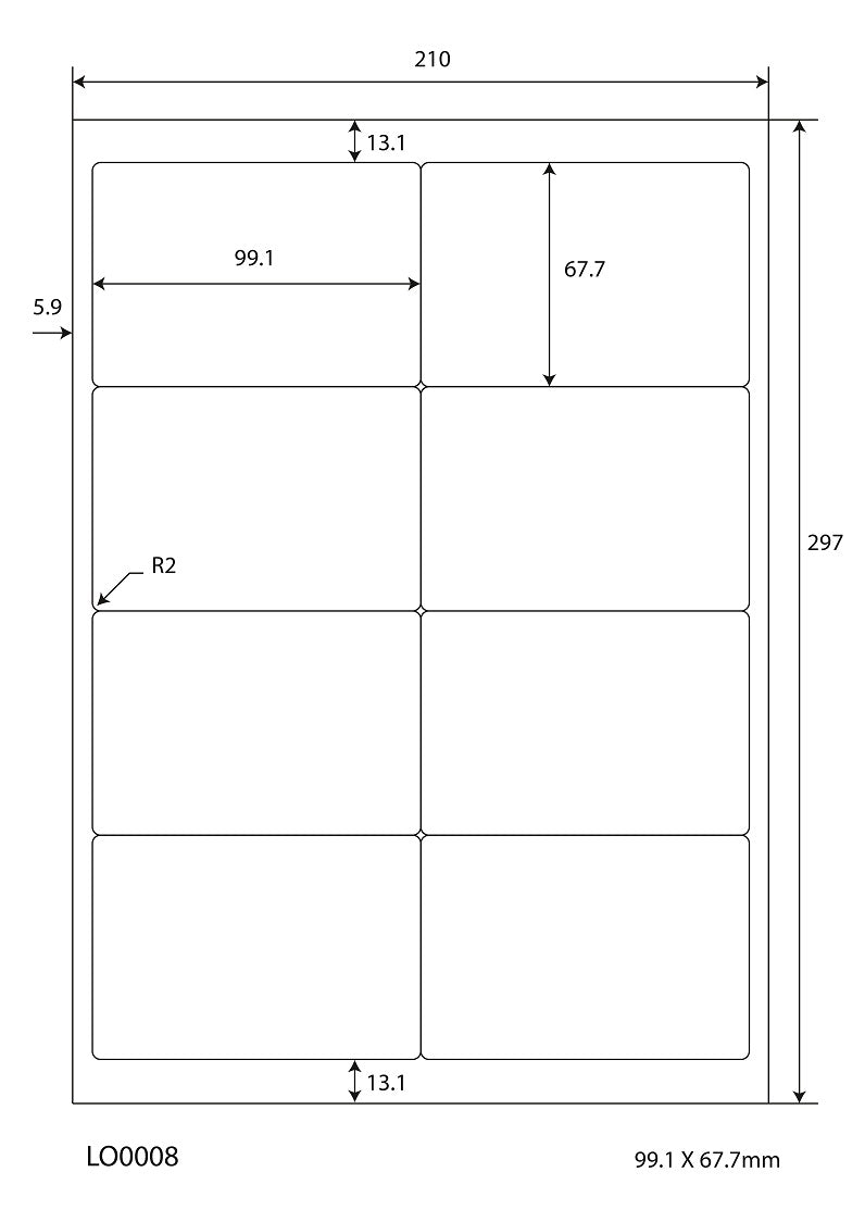 800 étiquettes universelles 99,1x67,7mm, sur 100 feuilles Din A4, mat, autocollantes LO-0008-70