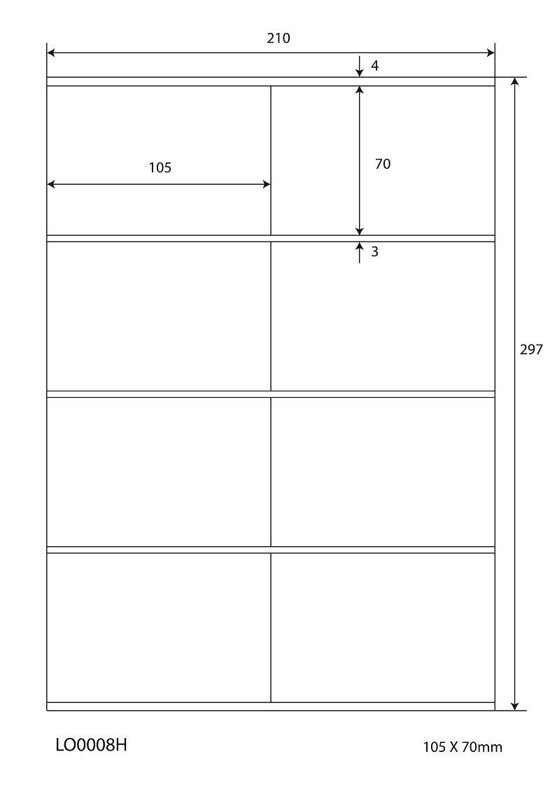 800 étiquettes universelles 105x70mm, sur 100 feuilles Din A4, mat, autocollantes LO-0008-H-70