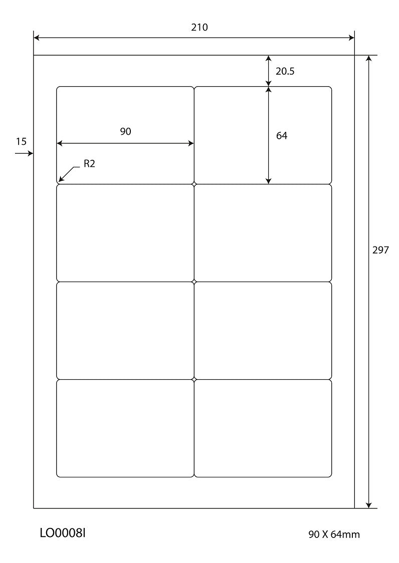 800 étiquettes universelles 90x64mm,, sur 100 feuilles Din A4, mat, autocollantes LO-0008-I-70