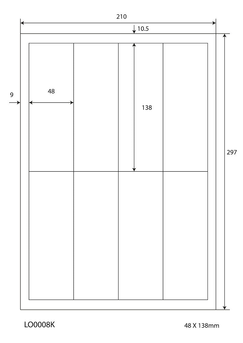 800 étiquettes universelles 48x138mm, sur 100 feuilles Din A4, mat, autocollantes LO-0008-K-70