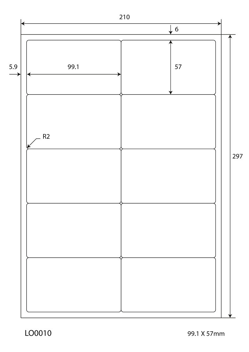 1000 étiquettes universelles 99,1x57mm, sur 100 feuilles Din A4, brillantes, autocollantes LO-0010-80