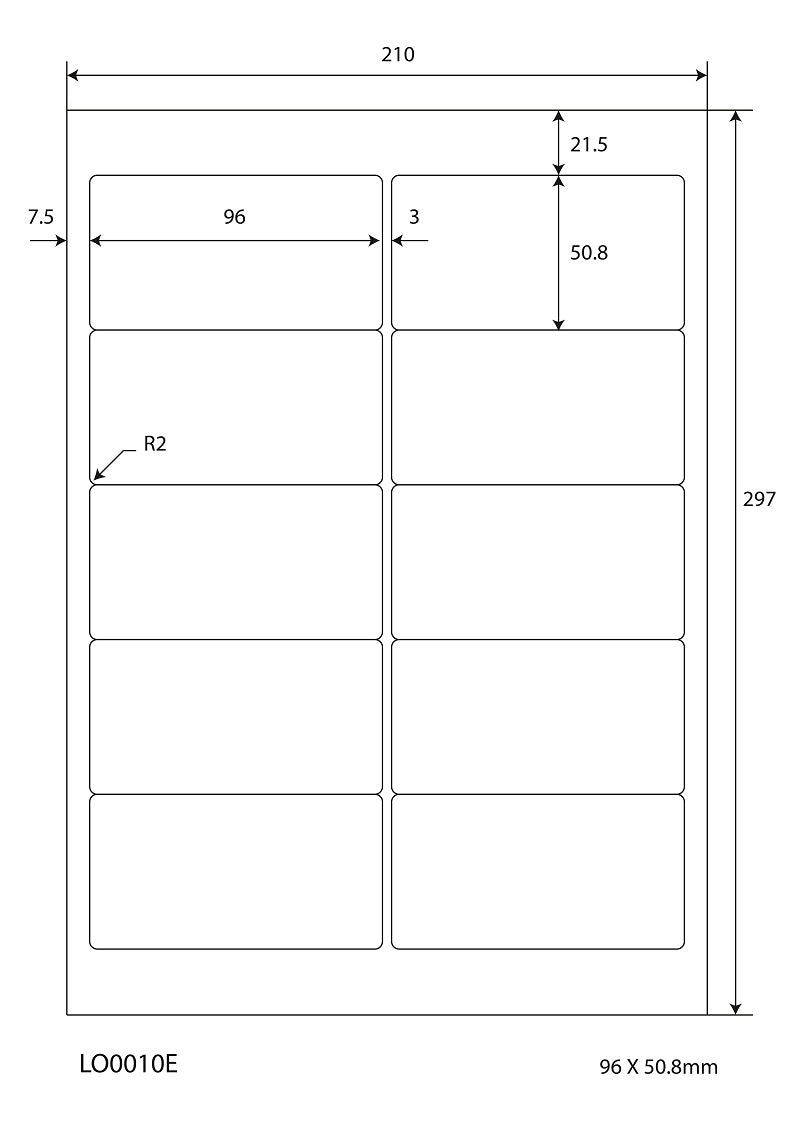 1000 autocollants 96x50,8mm imprimés selon vos souhaits mat ou brillant F-0010-E