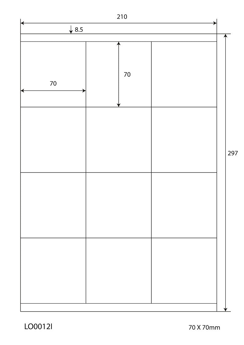 1200 étiquettes universelles 70x70mm, sur 100 feuilles Din A4, mat, autocollantes LO-0012-I-70