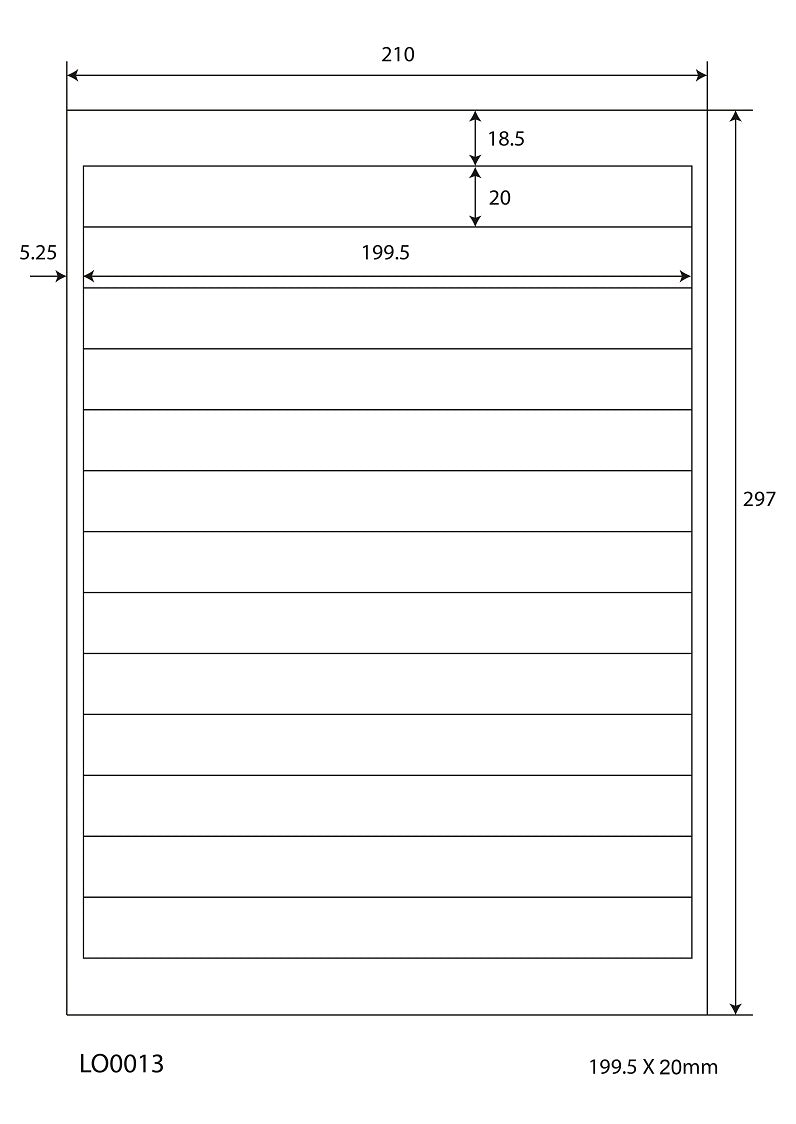 1300 étiquettes universelles 199,5x20mm, sur 100 feuilles Din A4, brillantes, autocollantes LO-0013-80