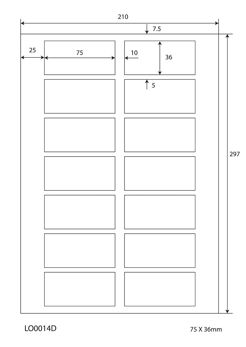 1400 étiquettes universelles 75x36mm, sur 100 feuilles Din A4, mat, autocollantes LO-0014-D-70
