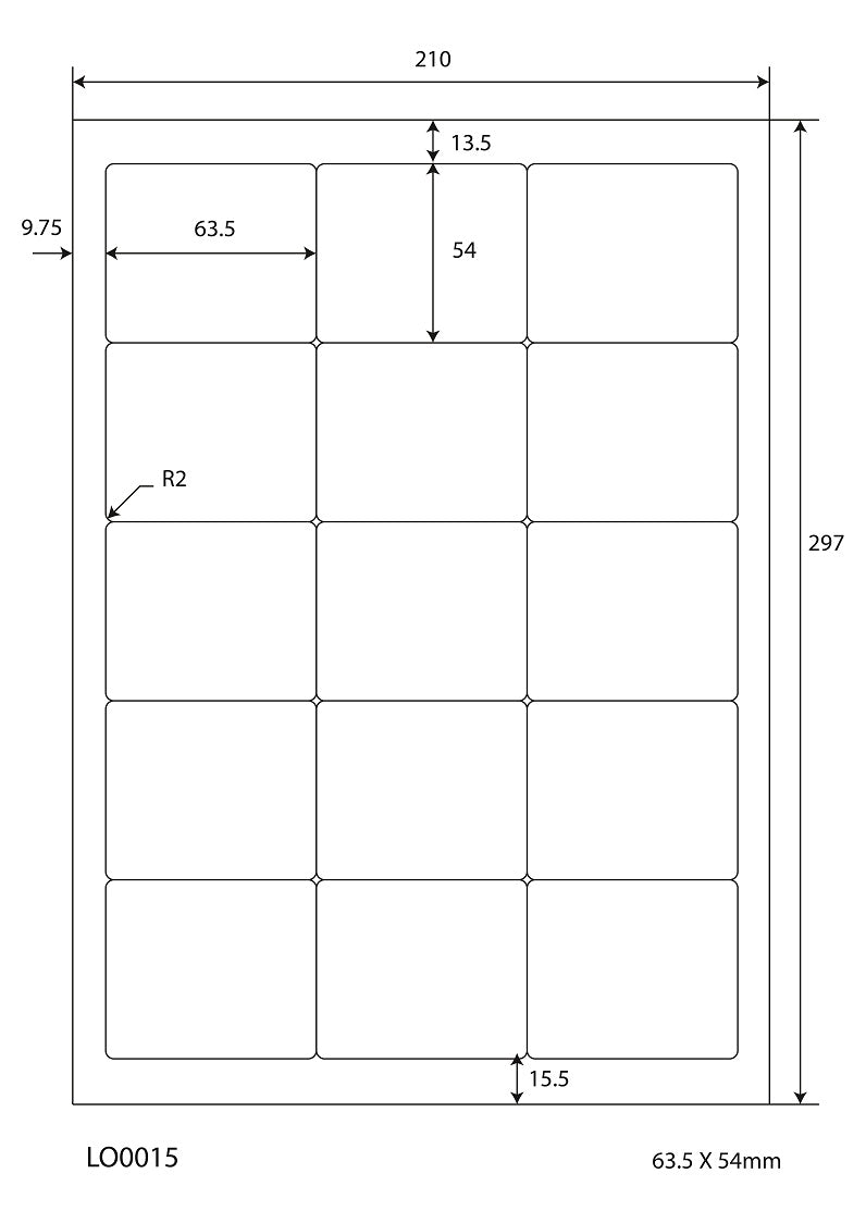 1500 étiquettes universelles 63,5x54mm, sur 100 feuilles Din A4, mat, autocollantes LO-0015-70