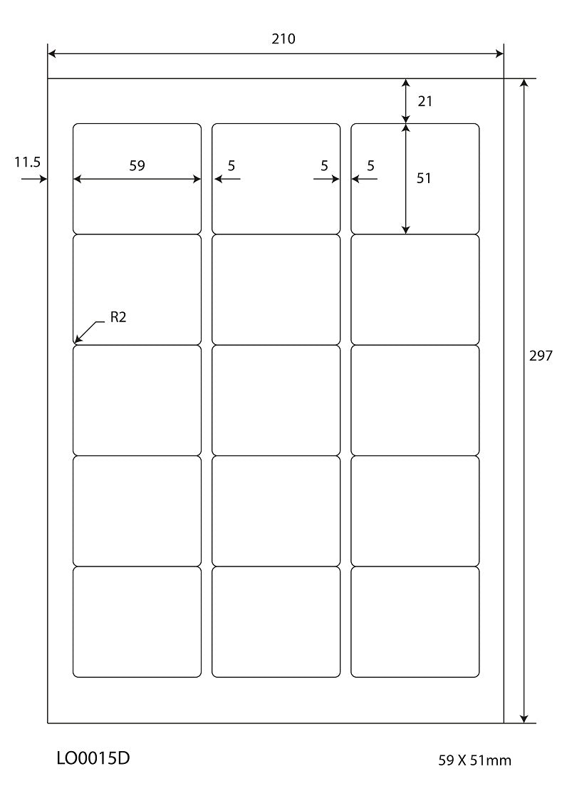 1500 étiquettes universelles 59x51mm, sur 100 feuilles Din A4, mat, autocollantes LO-0015-D-70