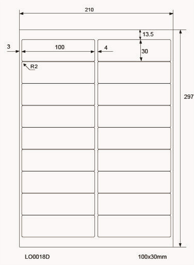 1800 étiquettes universelles 100x30mm, sur 100 feuilles Din A4, brillantes, autocollantes LO-0018-D-80