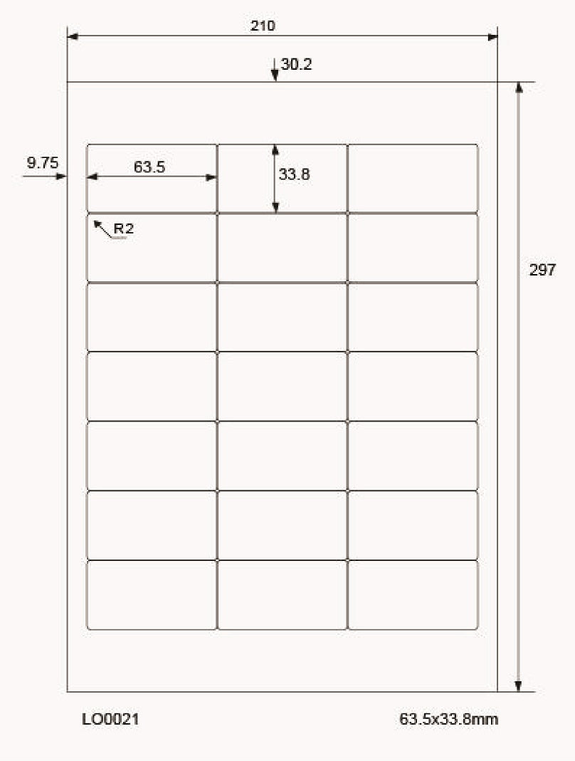 2100 étiquettes universelles 63,5x33,8mm, sur 100 feuilles Din A4, brillantes, autocollantes LO-0021-80