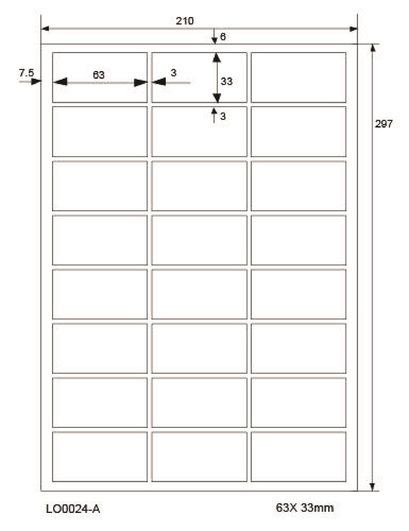 2400 étiquettes universelles 63x33mm, sur 100 feuilles Din A4, mat, autocollantes LO-0024-A-70