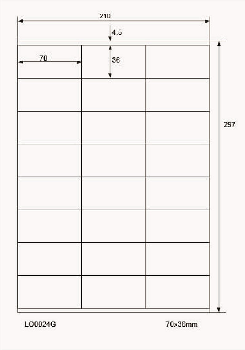 2400 étiquettes universelles colorées 70x36mm, sur 100 feuilles Din A4, mates, autocollantes LO-0024-G-70