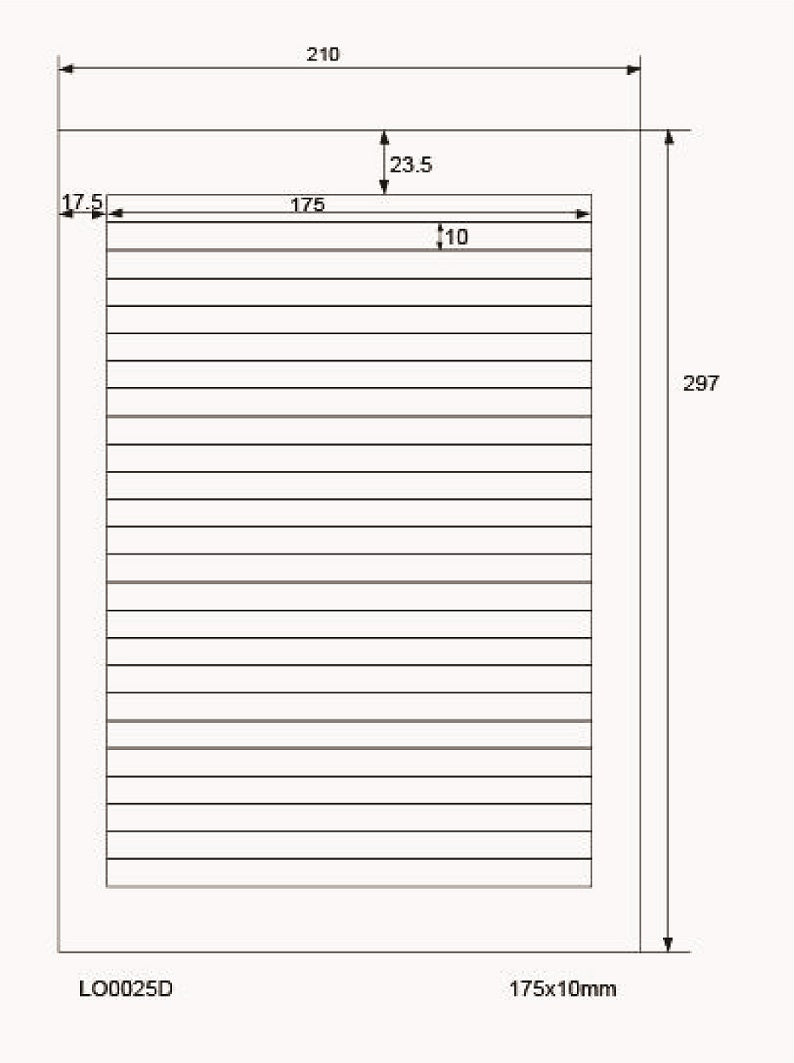2500 étiquettes universelles 175x10mm, sur 100 feuilles Din A4, brillantes, autocollantes LO-0025-D-80
