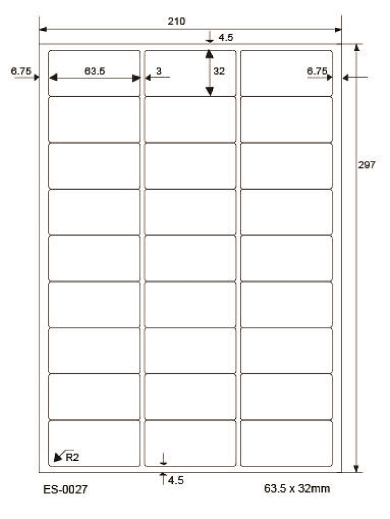 2700 étiquettes universelles 63,5x32mm, sur 100 feuilles Din A4, brillantes, autocollantes LO-0027-80