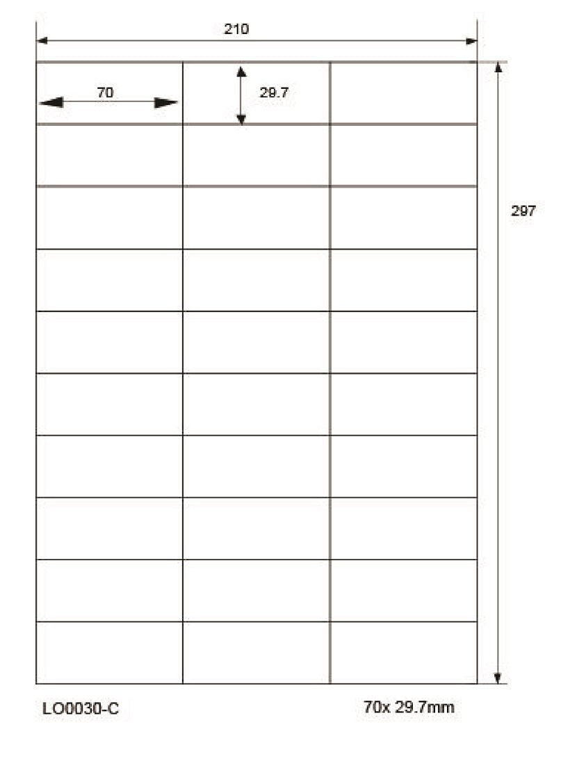 3000 étiquettes universelles 70x29,7mm, sur 100 feuilles Din A4, mat, autocollantes LO-0030-C-70
