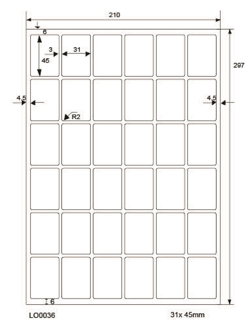 3600 étiquettes universelles 31x45mm, sur 100 feuilles Din A4, mat, autocollantes LO-0036-70