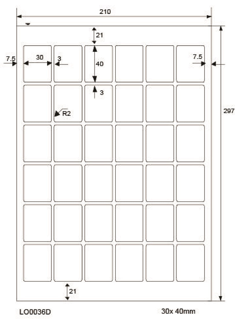 3600 étiquettes universelles 30x40mm, sur 100 feuilles Din A4, brillantes, autocollantes LO-0036-D-80