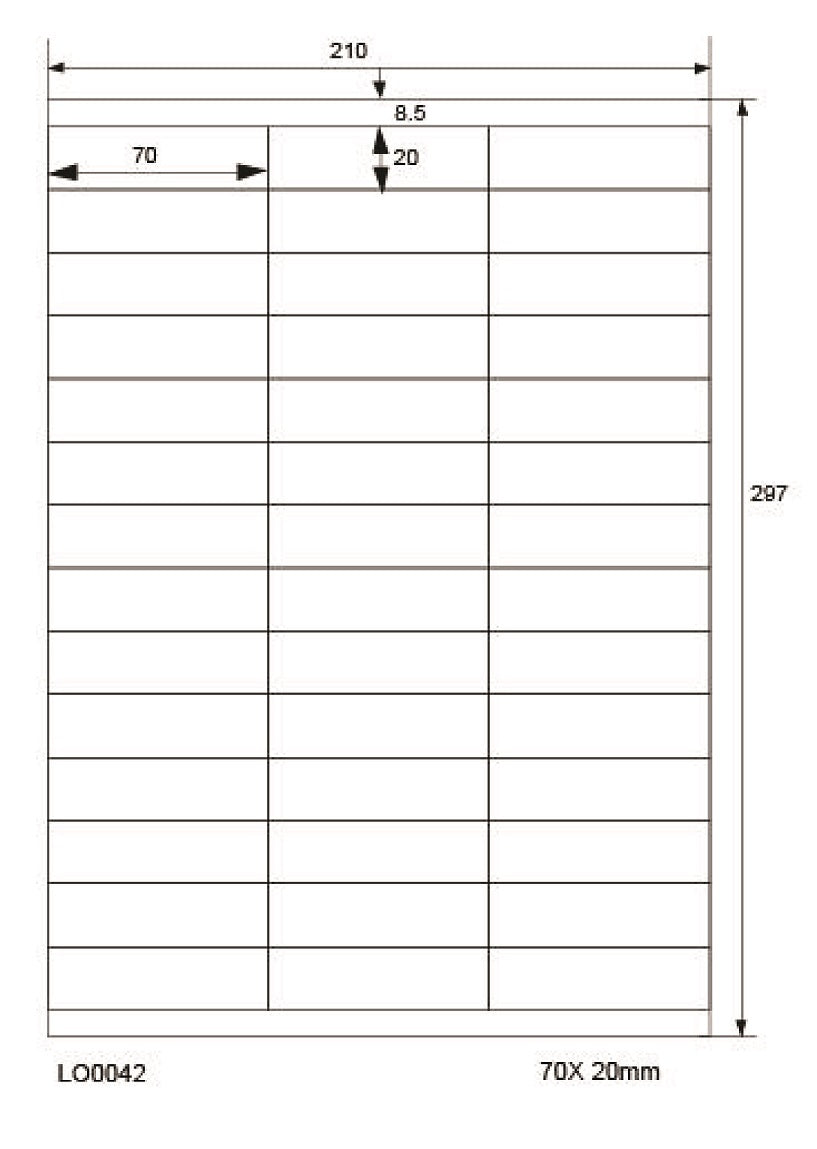 4200 étiquettes universelles 70x20mm, sur 100 feuilles Din A4, brillantes, autocollantes LO-0042-80