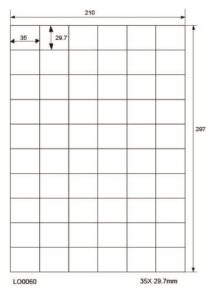 6000 étiquettes universelles 35x29,7 mm, sur 100 feuilles Din A4, brillantes, autocollantes LO-0060-80